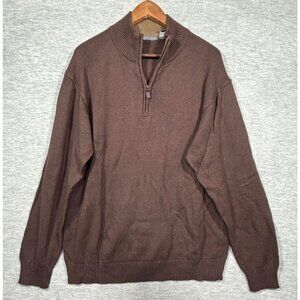 Oscar‎ De La Renta Mens Sweater XL Brown 1/4 Zip 100% Cotton